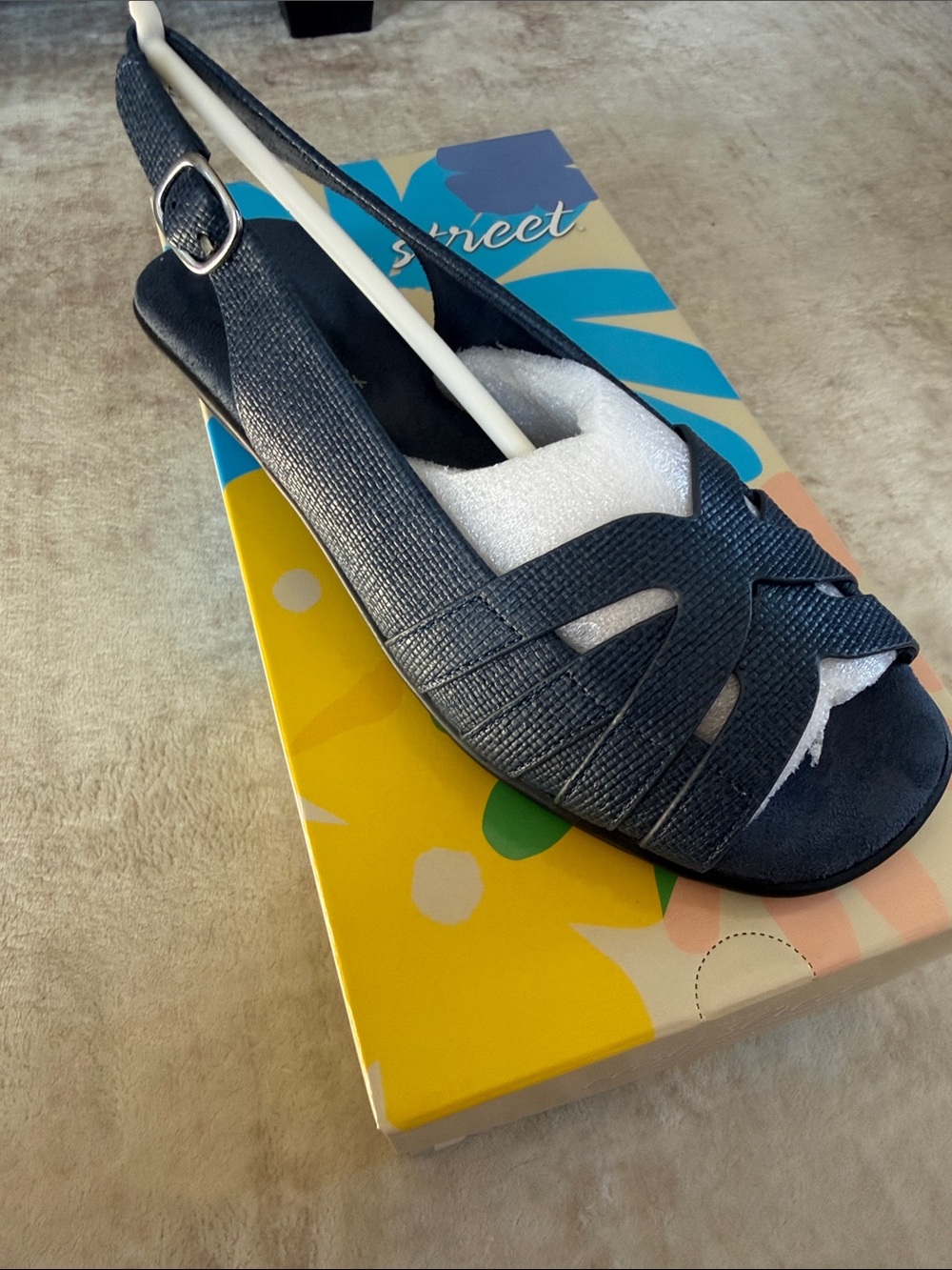 easy street Navy Textured Slingback Peep-Toe Sandals